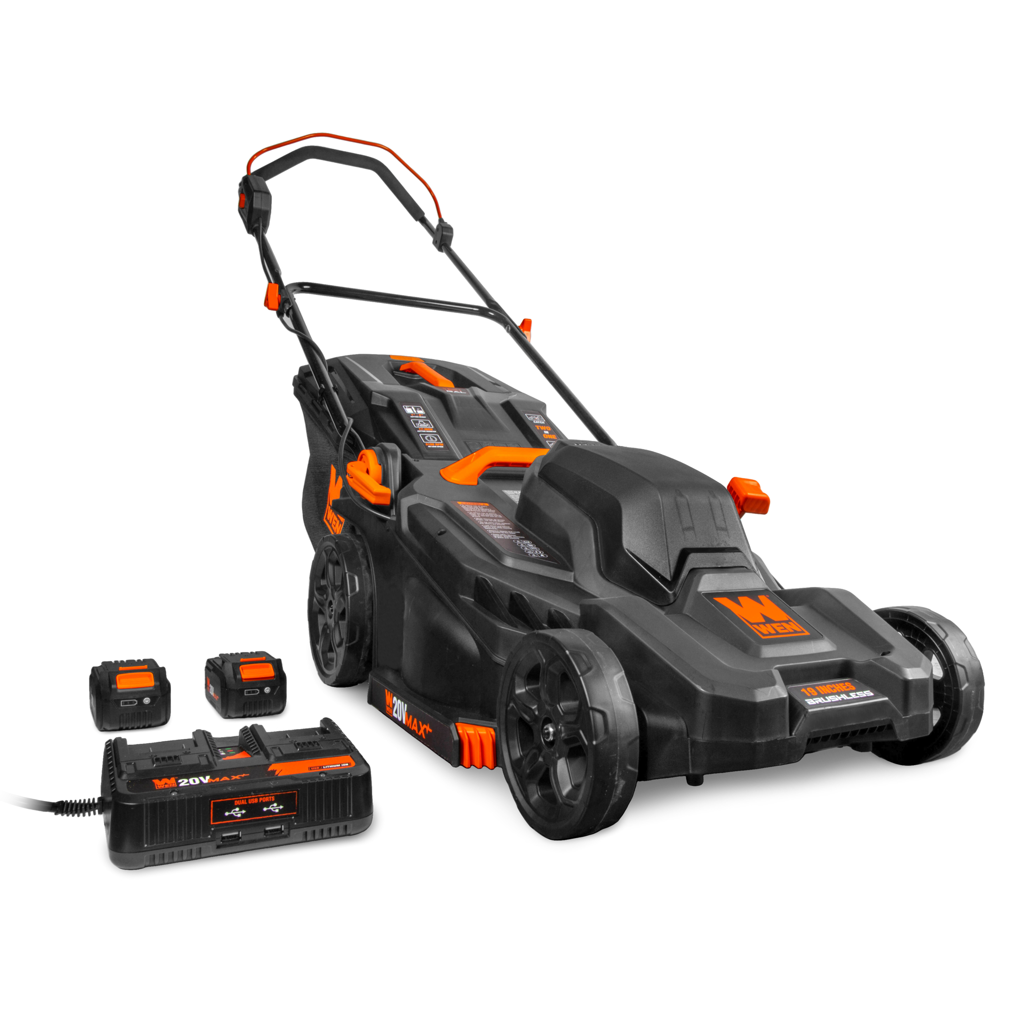 WEN, 19in. Cordless Lawn Mower/Mulcher w/ 2 Bat + Charger, Cutting Width 19 in, Power Source Battery, Model# 20839